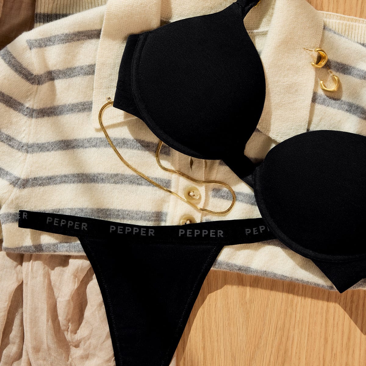 String Thang Supima® Cotton String Thong Black - Pepper®