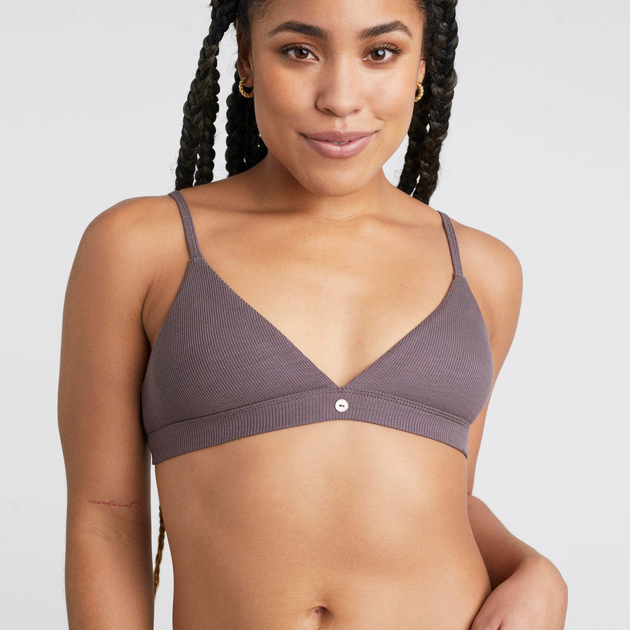 Ribbed Knit Triangle Bralette Peppercorn